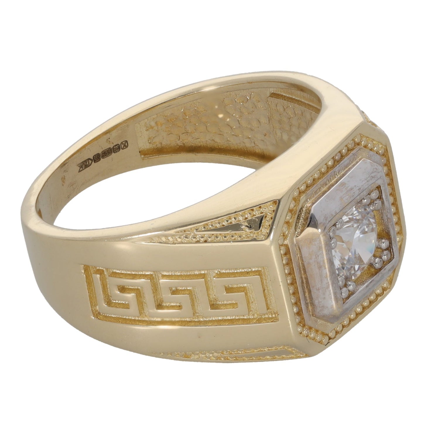 14ct Gold Greek Key Cubic Zirconia Signet Ring