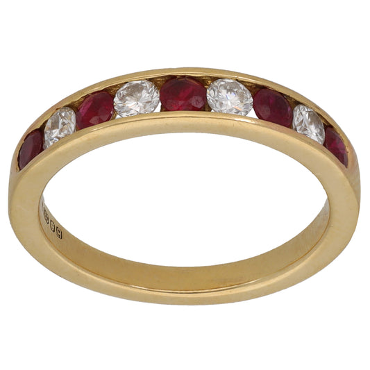 18ct Gold 0.40ct Diamond & Ruby Half Eternity Ring Size M