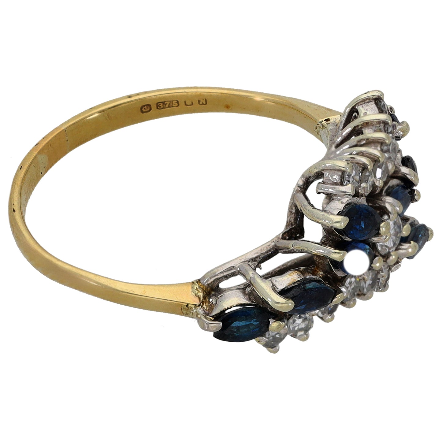 9ct Gold Sapphire & 0.29ct Diamond Dress/Cocktail Ring Size P