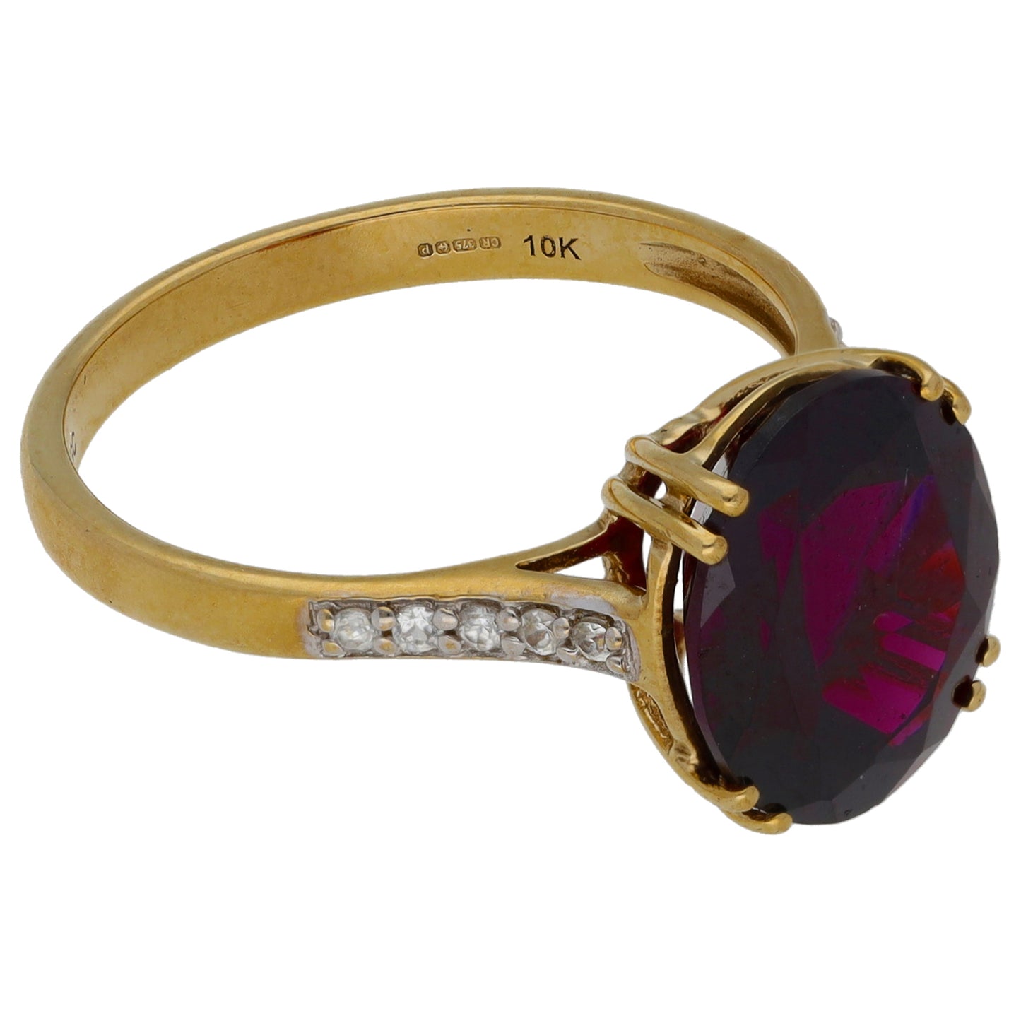 9ct Gold Garnet & Imitation Gems Single Stone Ring With Accents Size P