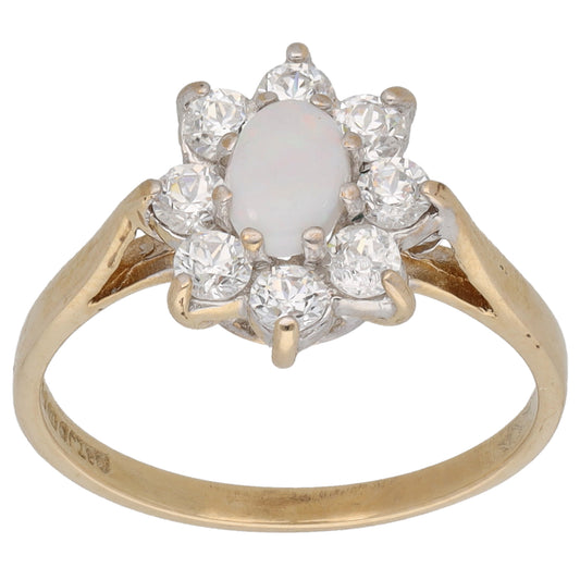 9ct Gold Opal & Cubic Zirconia Dress/Cocktail Ring Size L