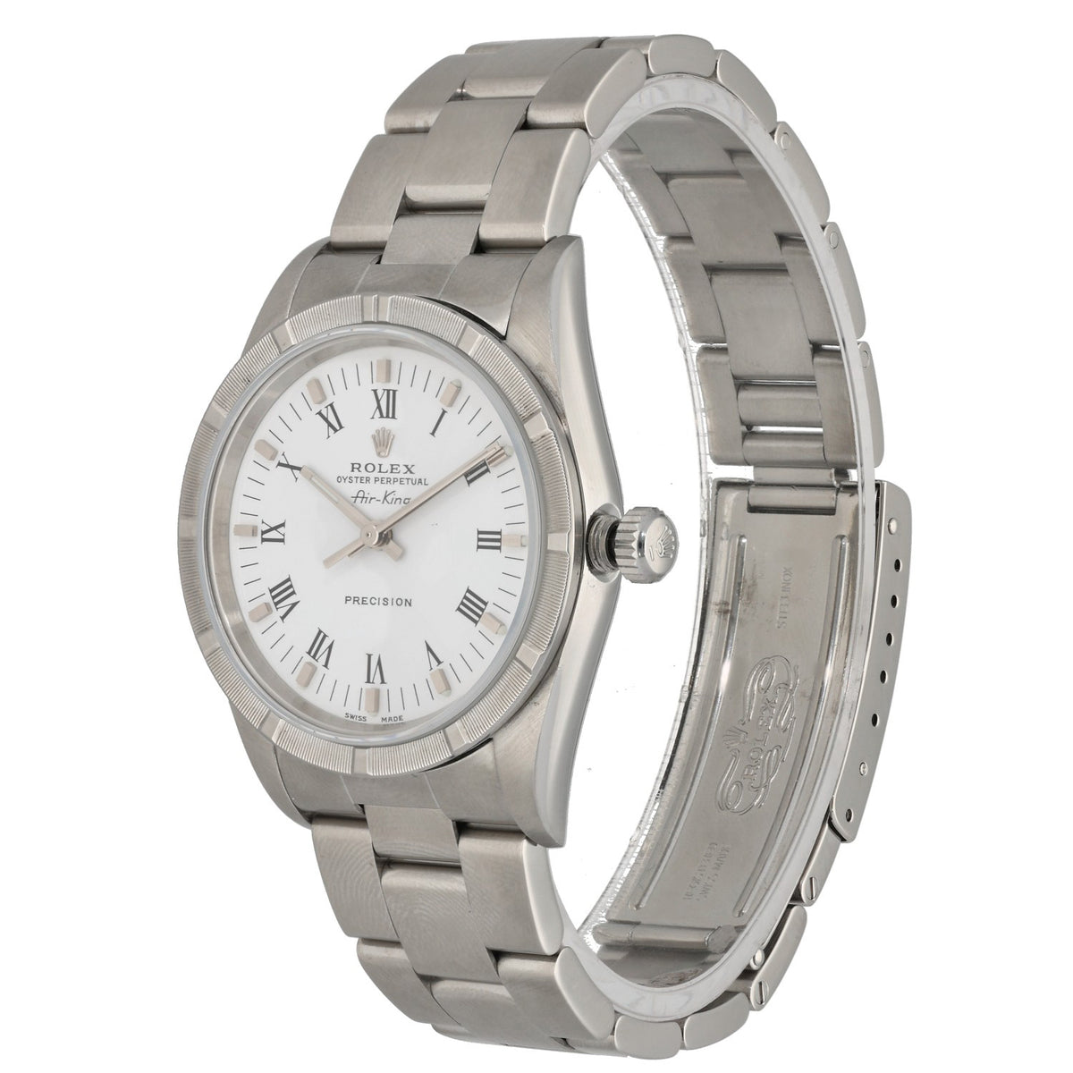 Rolex Air King 14010M, with white dial and Roman Numeral hour markers, in stainless steel case, front angle image