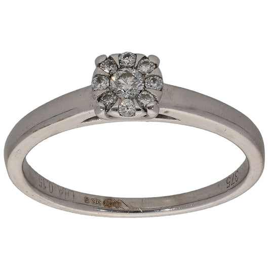 9ct White Gold 0.15ct Diamond Cluster Ring Size N