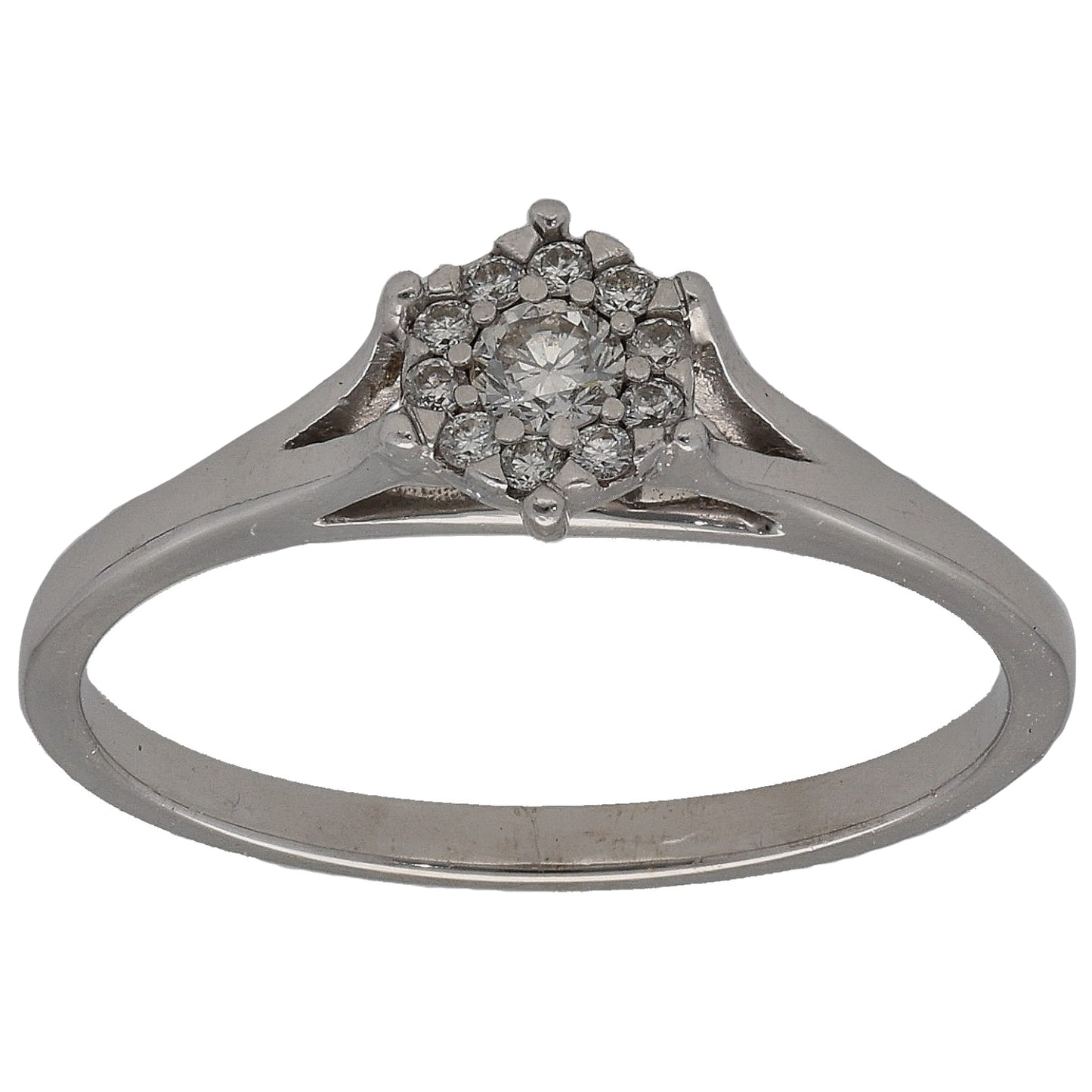 9ct White Gold 0.13ct Diamond Cluster Ring Size L