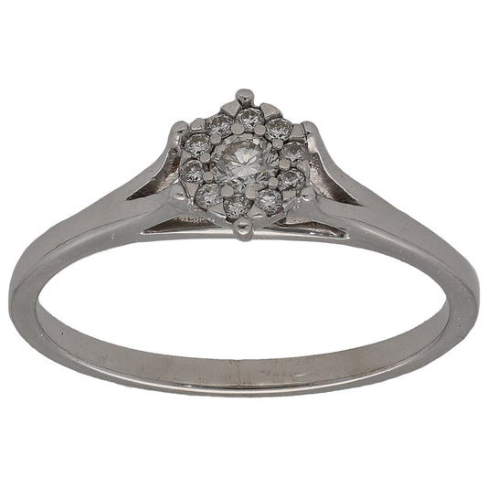 9ct White Gold 0.13ct Diamond Cluster Ring Size L