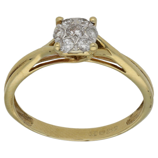 9ct Gold 0.15ct Diamond Cluster Ring Size M