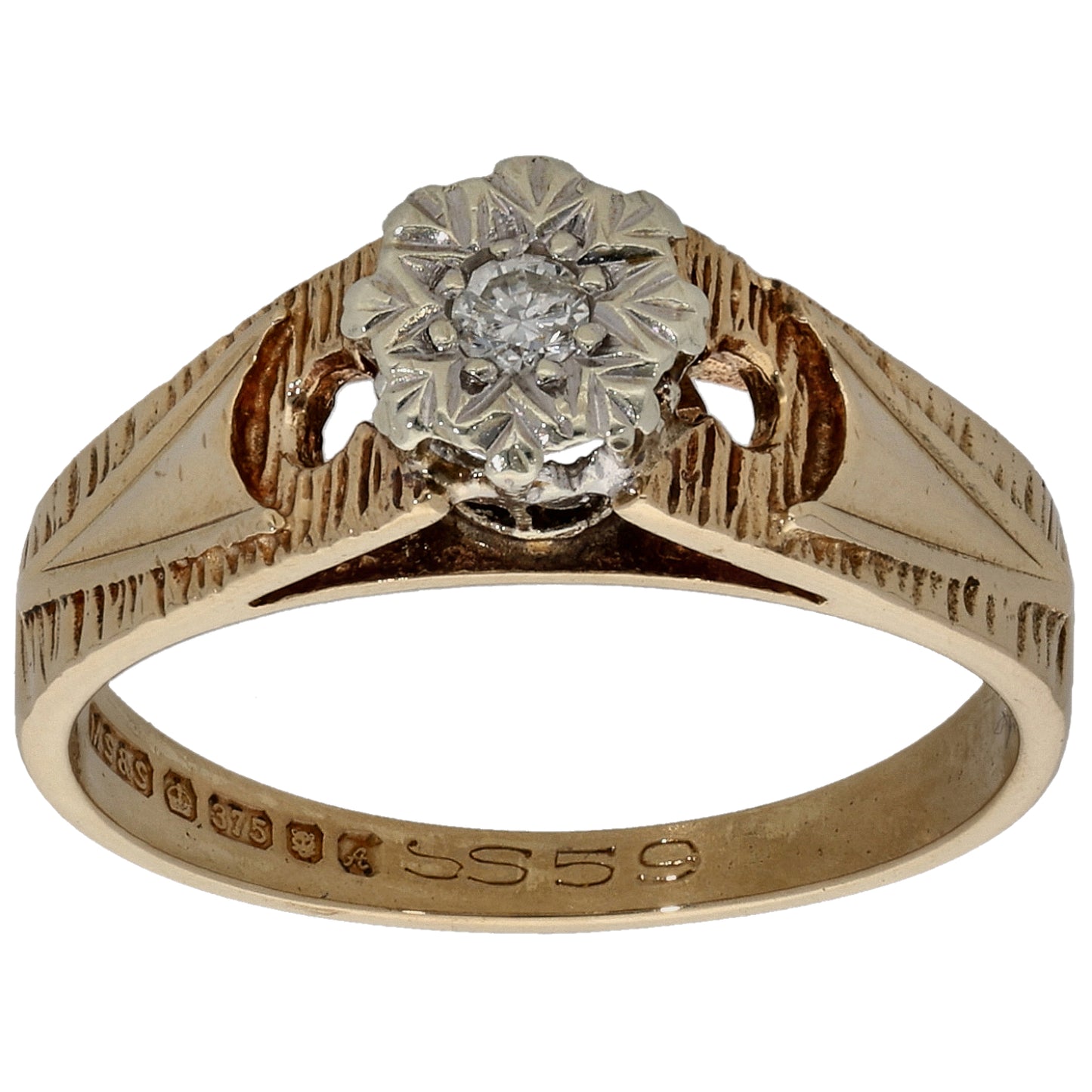 9ct Gold 0.05ct Diamond Solitaire Ring Size M