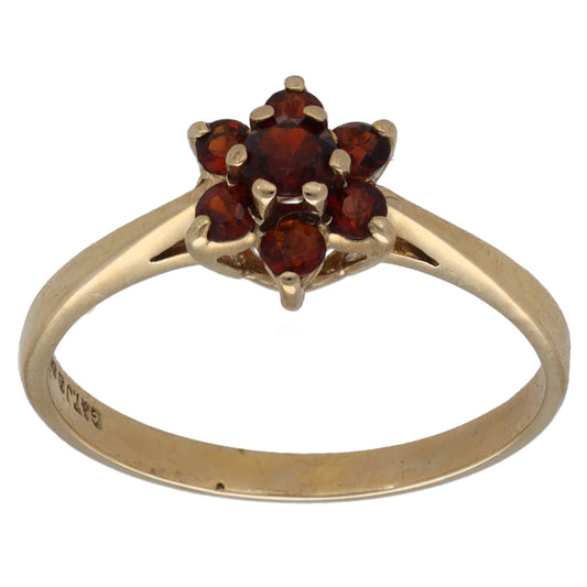 9ct Gold Garnet Cluster Ring Size L