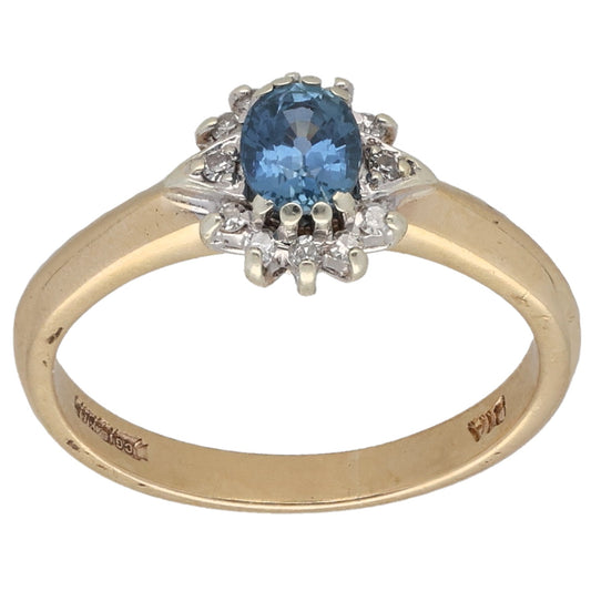 9ct Gold Sapphire & 0.06ct Diamond Cluster Ring Size K