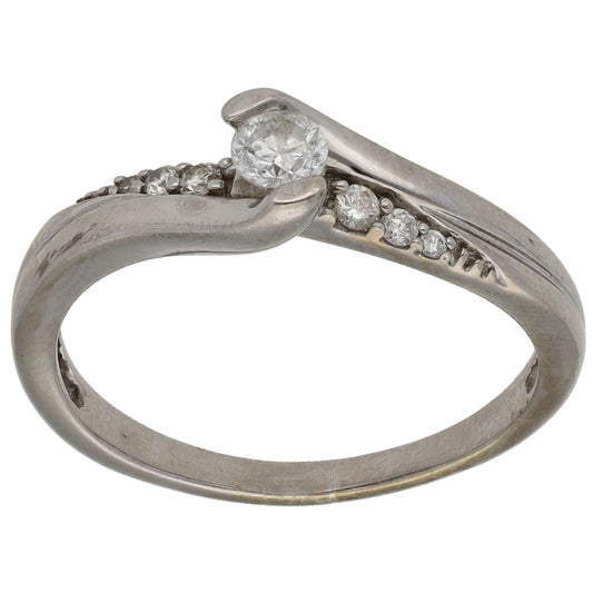 9ct White Gold 0.24ct Diamond Solitaire Ring With Accent Stones Size R