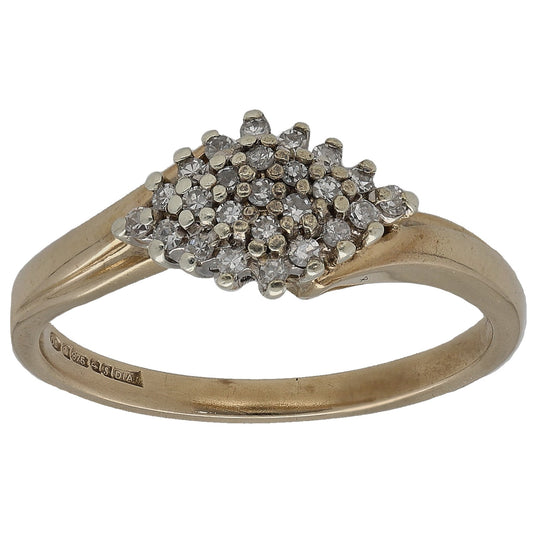 9ct gold round diamond cluster ring with clustered round stones on top