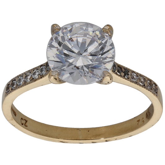 9ct Rose Gold Cubic Zirconia Single Stone Ring with Accent Stones Size N