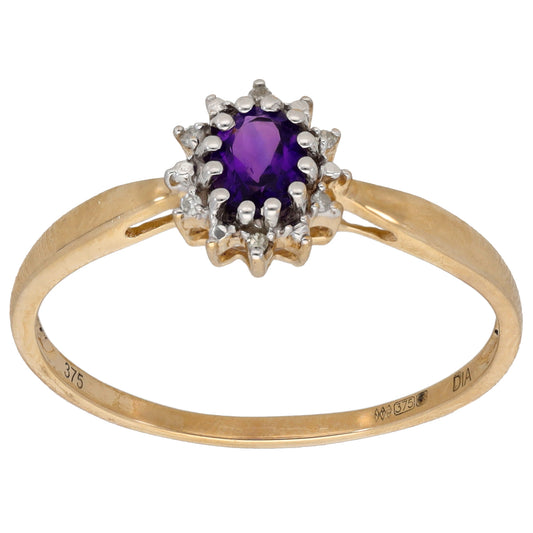 9ct Gold 0.03ct Diamond & Amethyst Dress/Cocktail Ring Size T