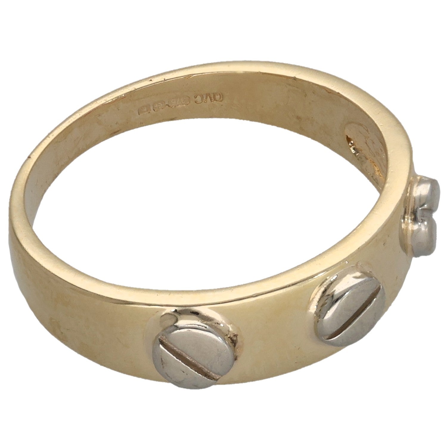 Gold-tone ring, size K, side oval cutout and bezel-set accents