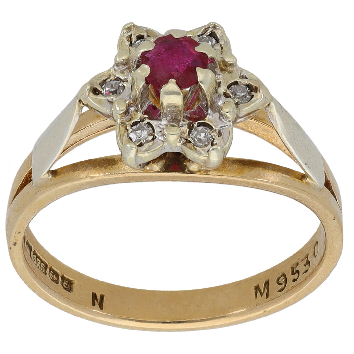 9ct Gold 0.06ct Diamond & Ruby Dress/Cocktail Ring Size M