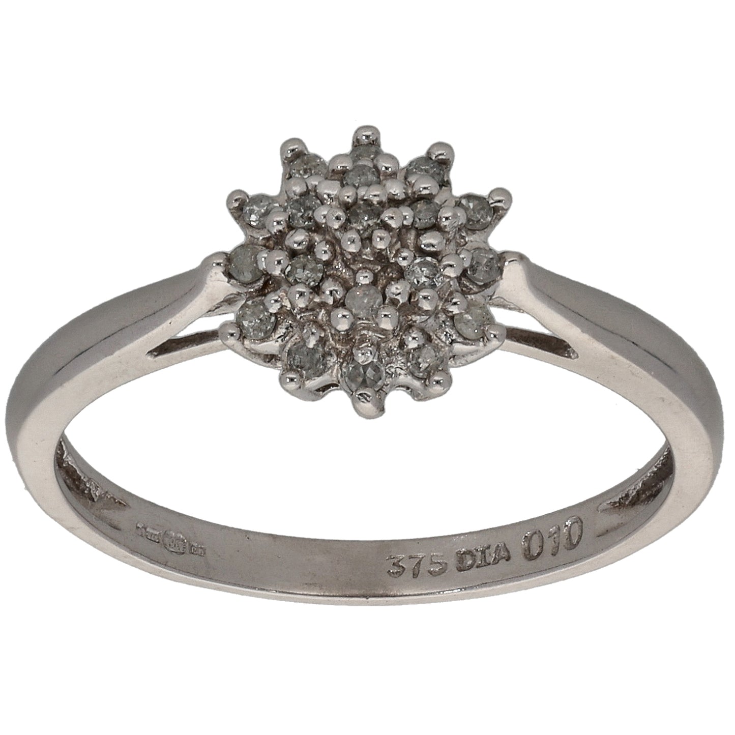9ct White Gold 0.095ct Diamond Cluster Ring Size N