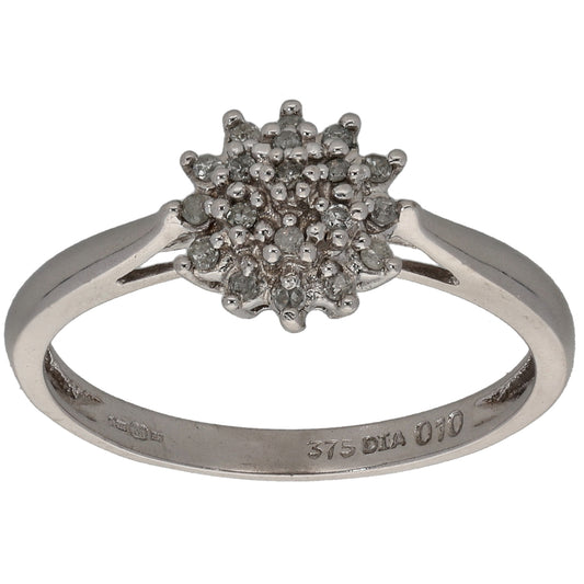 9ct White Gold 0.095ct Diamond Cluster Ring Size N