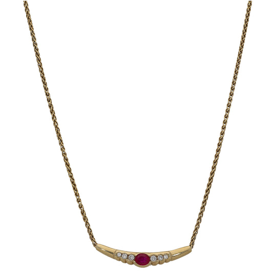 9ct Gold 0.24ct Diamond & Ruby Fancy Necklace 16"