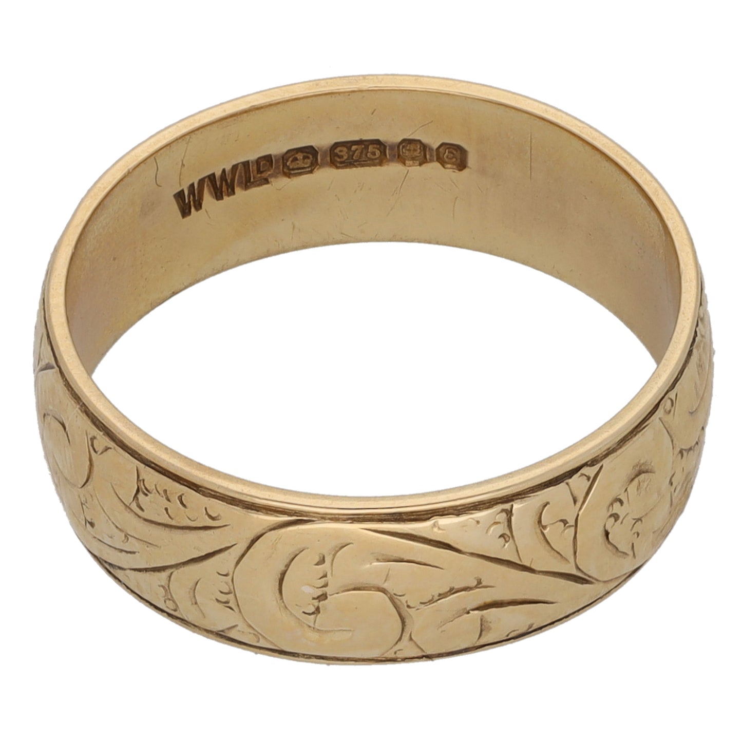 9ct Gold Patterned Wedding Ring Size M