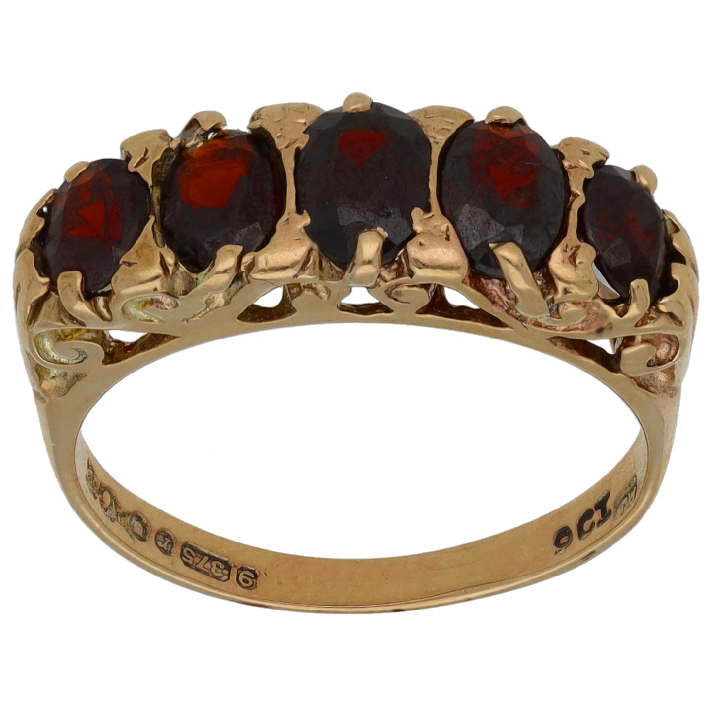 9ct Gold Garnet Half Eternity Ring Size N