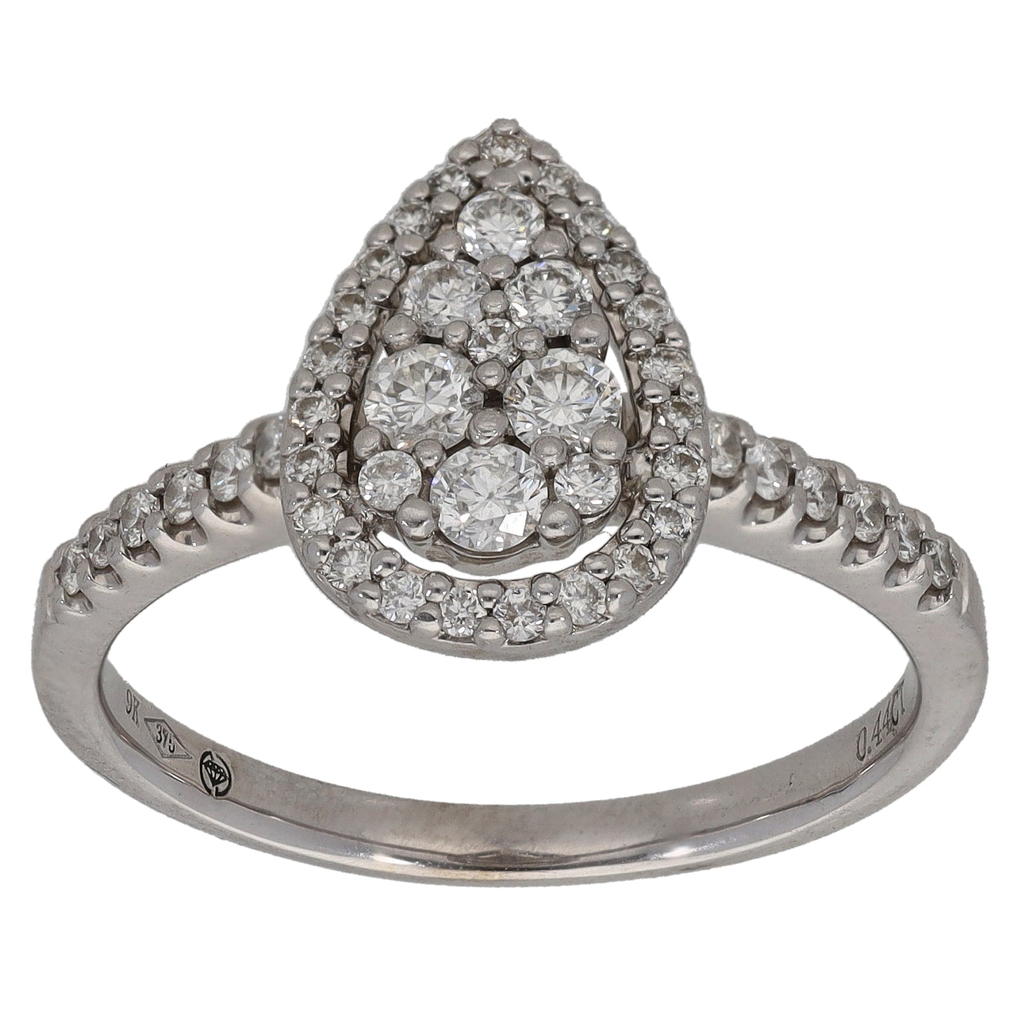 9ct White Gold 0.44ct Diamond Cluster Ring Size K