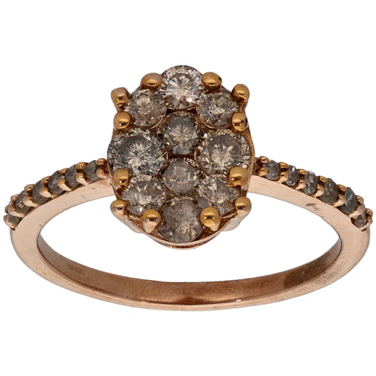 9ct Rose Gold 0.74ct Diamond Cluster Ring Size M