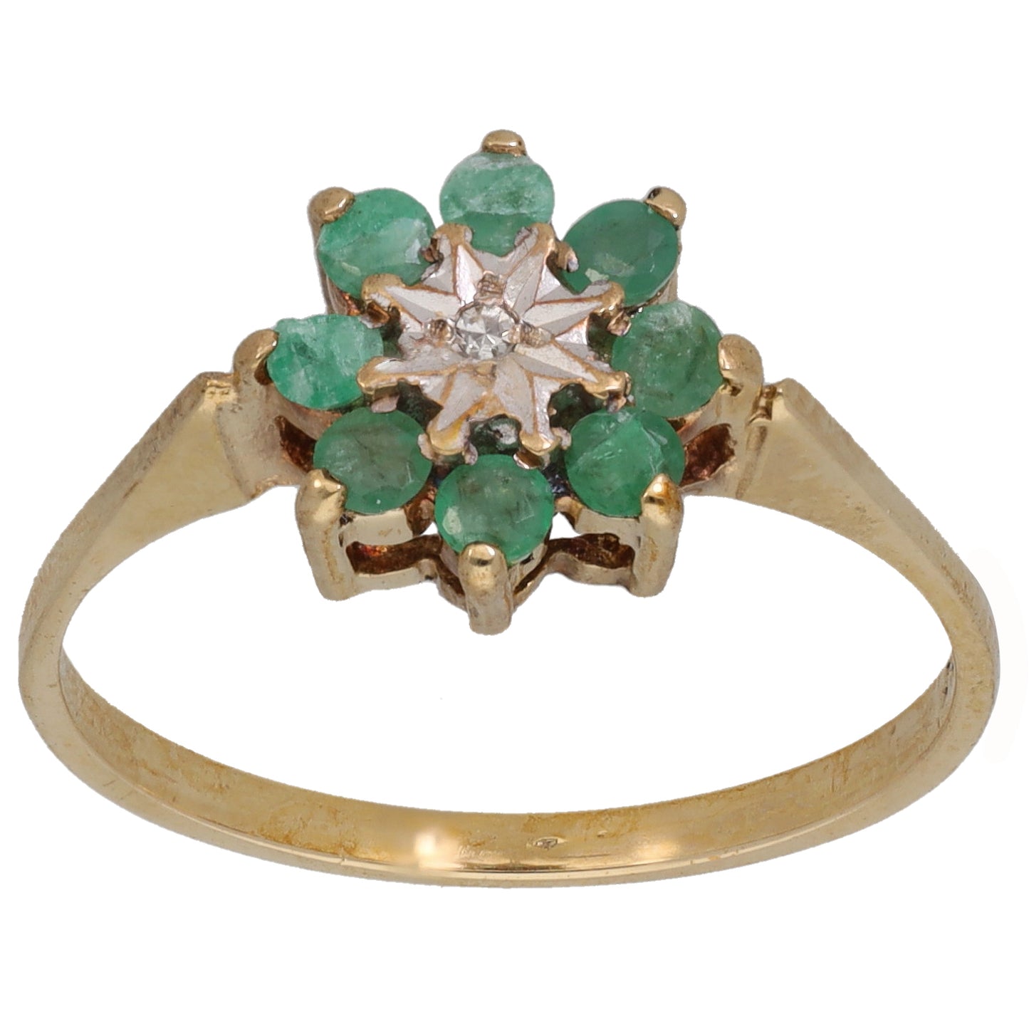 9ct Gold 0.005ct Diamond & Emerald Dress/Cocktail Ring Size N