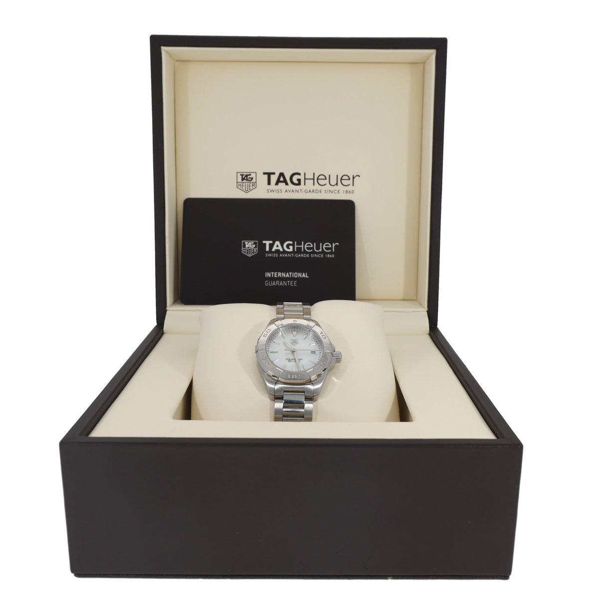 Tag Heuer Aquaracer WAY1412, mother of pearl dial, silver baton hour markers, box image