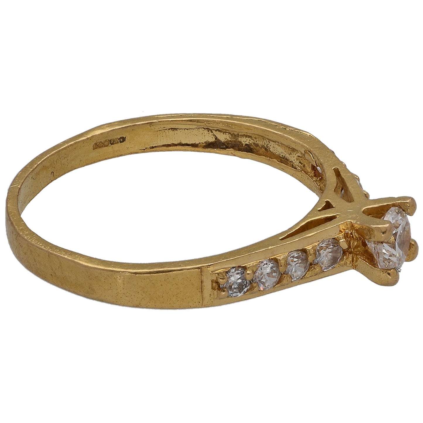 22ct Gold Cubic Zirconia Single Stone Ring With Accents Size O