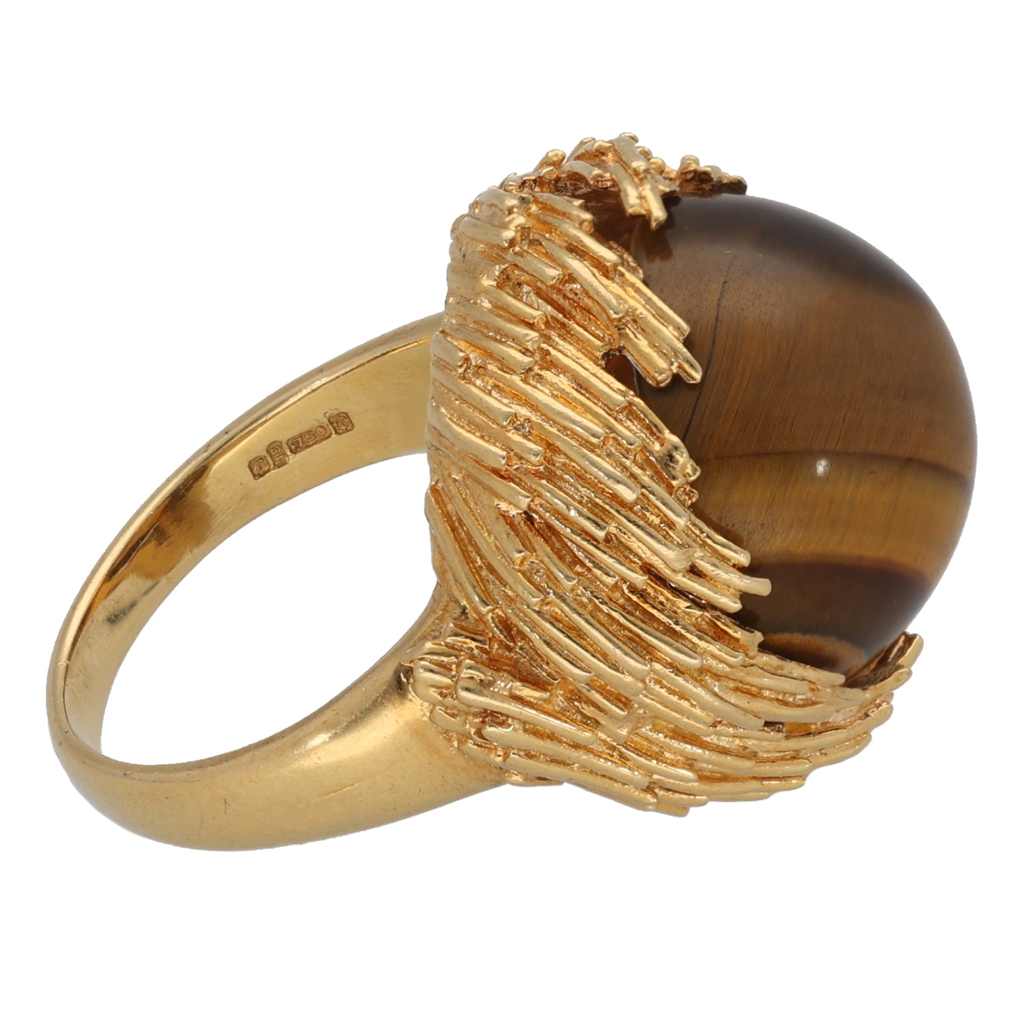 18ct Gold Tiger's Eye Single Stone Ring Size L