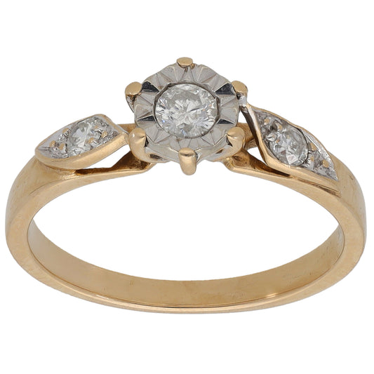 9ct Gold 0.25ct Diamond Solitaire Ring With Accent Stones Size K