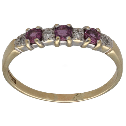 9ct Gold Ruby & 0.02ct Diamond Half Eternity Ring Size Q