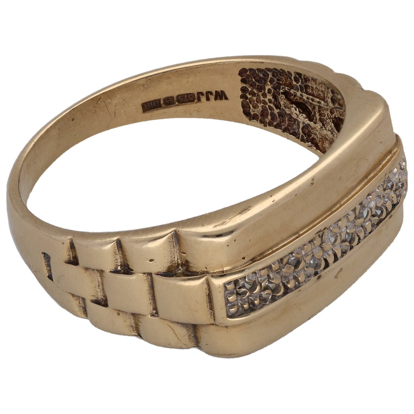 9ct Gold 0.05ct Diamond Patterned Signet Ring Size T