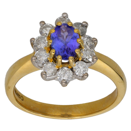 18ct Gold Tanzanite & 0.70ct Diamond Dress/Cocktail Ring Size O