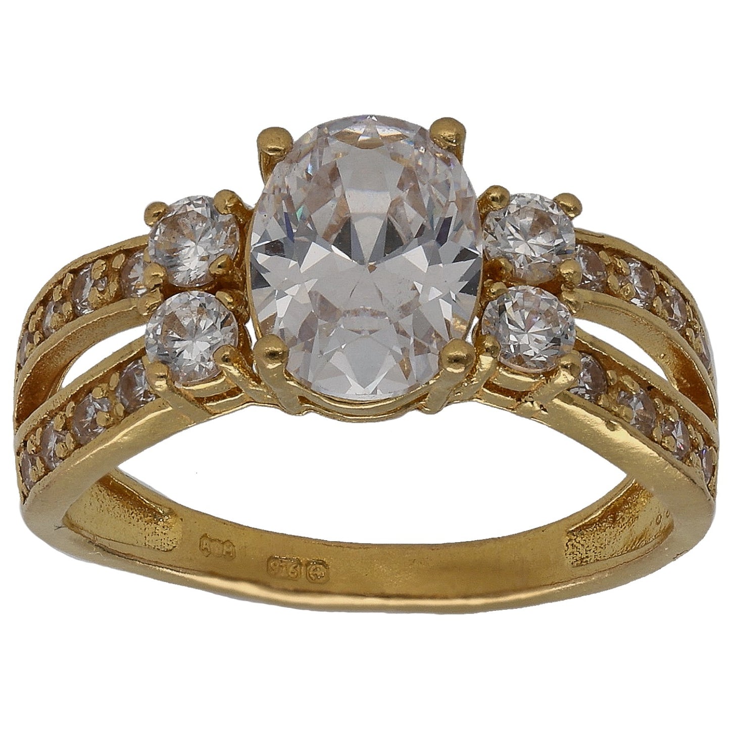 22ct Gold Imitation Single Stone Ring With Accents Size L