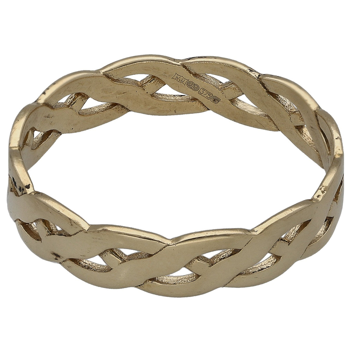 Gold-tone braided knot ring with linked open cutouts, size U