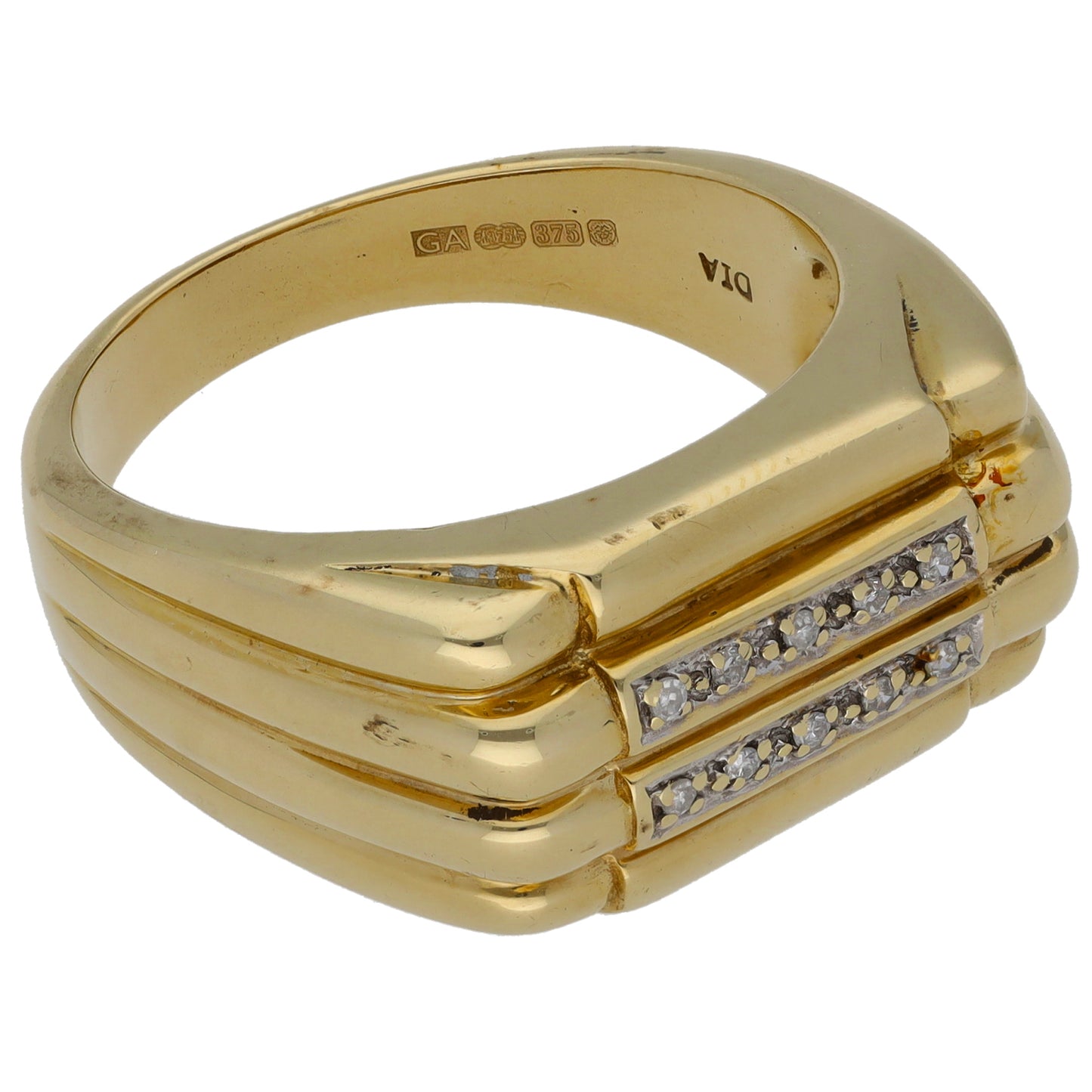 9ct Gold 0.05ct Diamond Patterned Signet Ring Size U