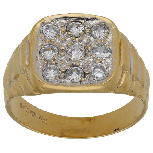 9ct Gold Cubic Zirconia Patterned Signet Ring Size T