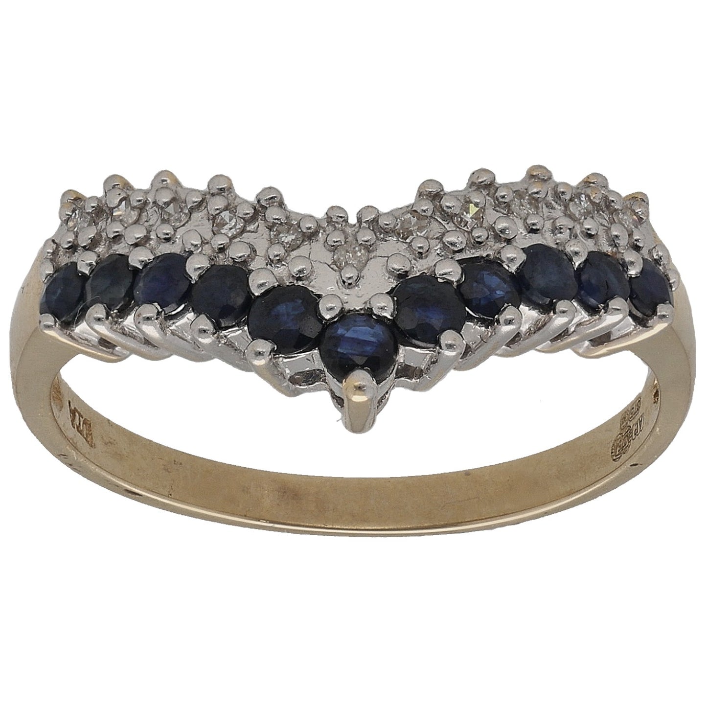 9ct Gold Sapphire & 0.055ct Diamond Wishbone Ring Size O