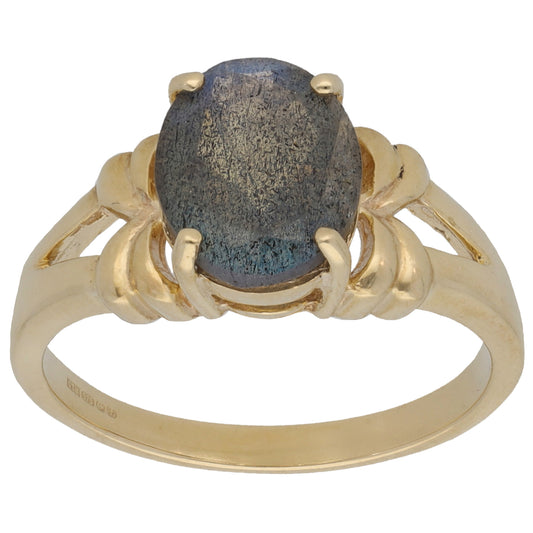 9ct Gold Labradorite Single Stone Ring Size N