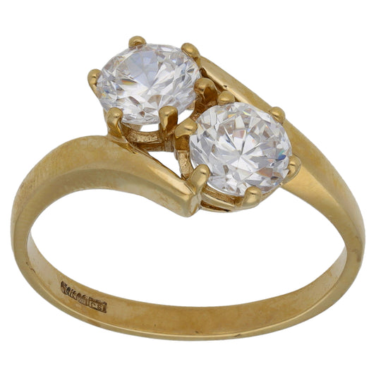 9ct Gold Cubic Zirconia Two Stone Ring Size P