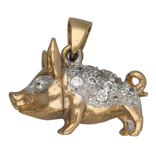 9ct Gold Cubic Zirconia Pig Pendant