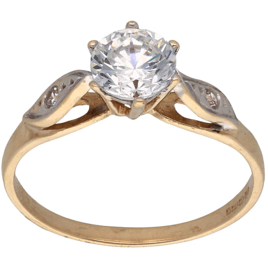 9ct Gold Cubic Zirconia Single Stone Ring With Accents Size O