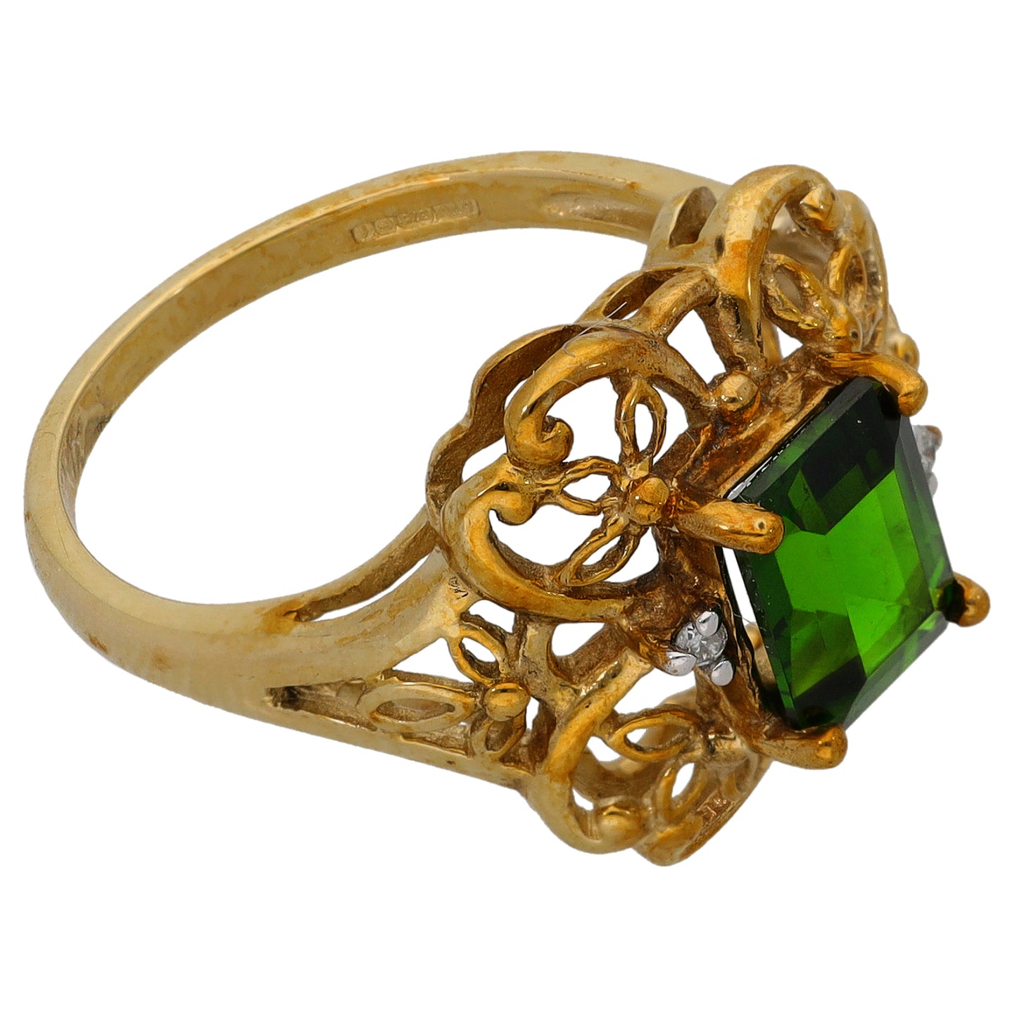 9ct Gold Diopside & 0.01ct Diamond Dress/Cocktail Ring Size N