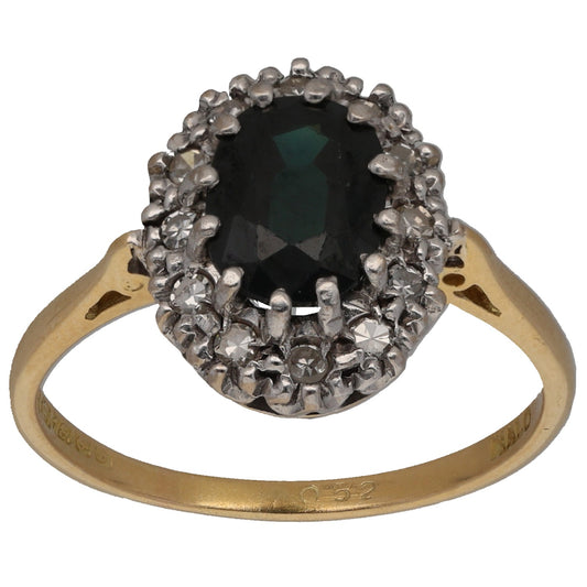 18ct Gold Sapphire & 0.18ct Diamond Dress/Cocktail Ring Size O