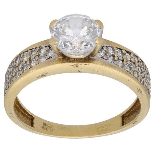 9ct Gold Cubic Zirconia Single Stone Ring with Accent Stones Size M