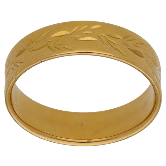 18ct Gold Patterned Wedding Ring Size T