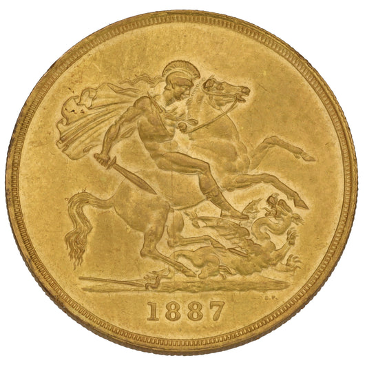 22ct Gold Queen Victoria Quintuple Sovereign Coin 1887