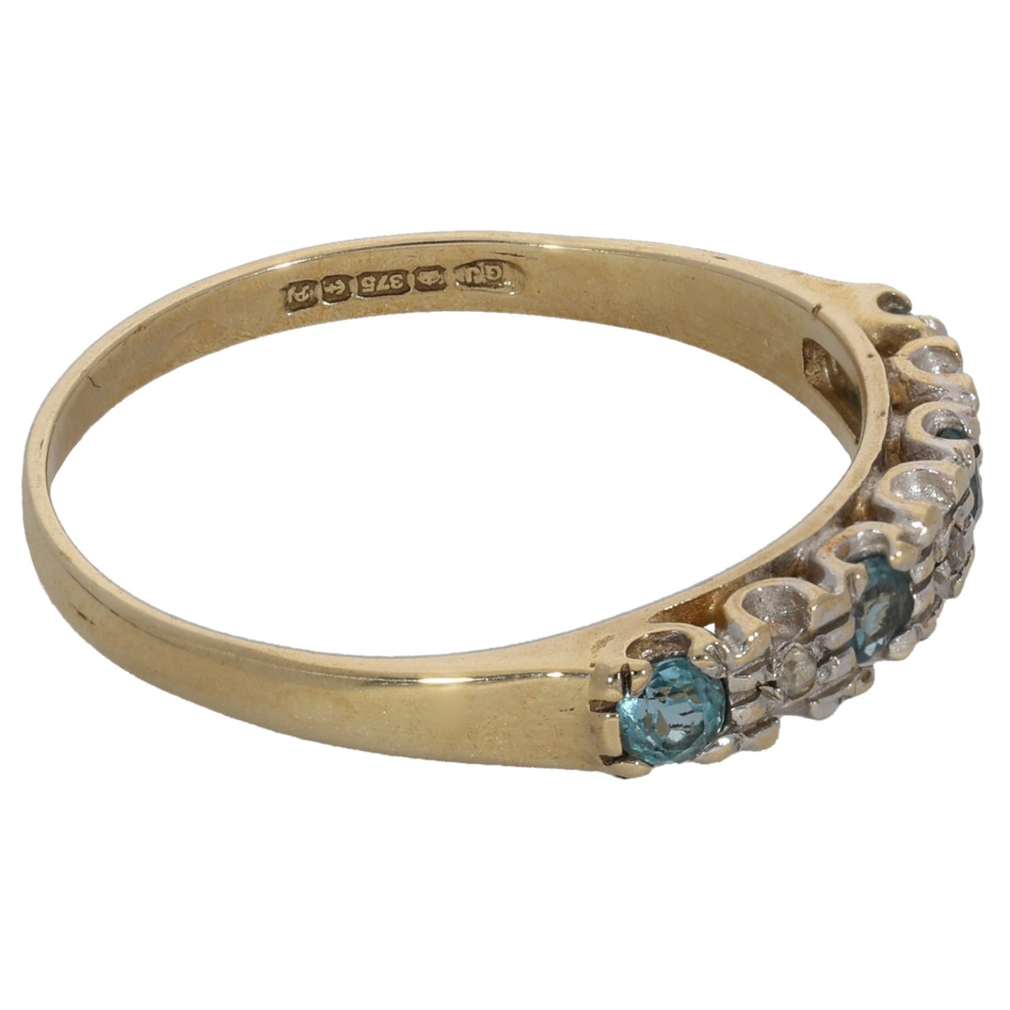 9ct Gold Topaz & 0.015ct Diamond Half Eternity Ring Size O