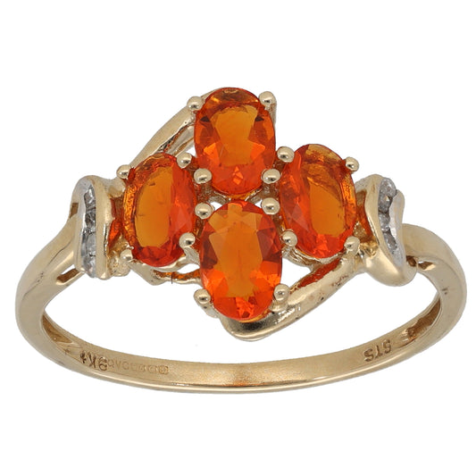 9ct Gold Fire Opal & 0.04ct Diamond Dress/Cocktail Ring Size V